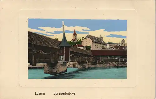 Ansichtskarte Luzern Lucerna Spreuerbrücke Brücken Ansicht 1920