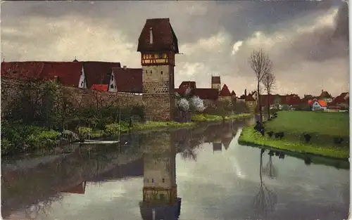Ansichtskarte Dinkelsbühl Partie am Stadtgraben mit Bäurlin's Turm 1910