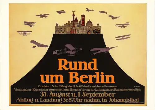 Berlin Klinger Julius Plakatsammlung "Rund um Johannisthal" Flugtag 1914 1960