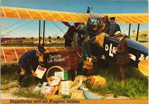 Sammelkarte  Doppelbecker wird mit Flugpost beladen (anno 20er Jahre) 1970