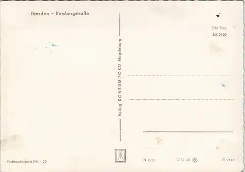 Ansichtskarte Dresden Borsbergstraße mit Café Borsberg, DDR Ansicht 1963