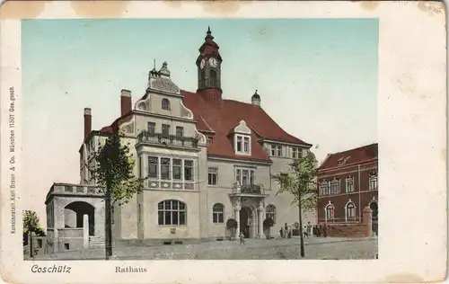 Ansichtskarte Litho AK Coschütz-Dresden Rathaus, Strassen Ansicht 1900