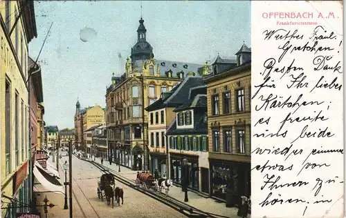 Offenbach (Main) Frankfurter Straße, Pferde Fuhrwerke, Geschäfte 1912