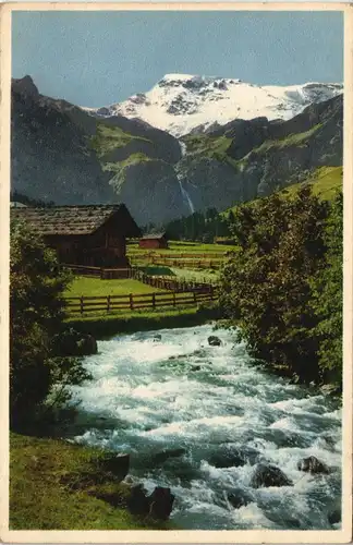 Ansichtskarte .Schweiz Alpenfluss - Hütte, Stimmungsbild 1930