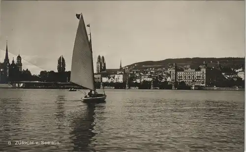 Ansichtskarte Zürich Panorama-Ansicht Segler auf dem See 1930