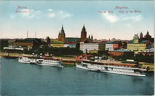 Ansichtskarte Mainz Rheinpartie Anlegestelle für Rhein Schiffe Dampfer 1910