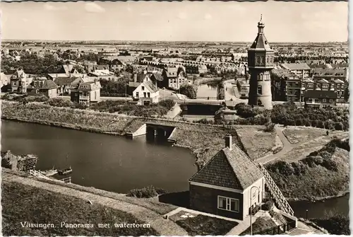Postkaart Vlissingen Panorama met watertoren 1950