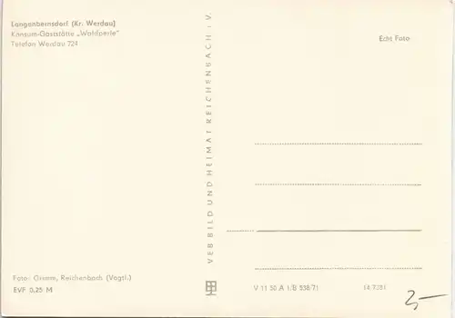 Langenbernsdorf Konsum-Gaststätte "Waldperle" DDR Mehrbild-AK 1971