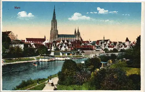 Ansichtskarte Ulm a. d. Donau Flussbadeanstalt - Stadt 1928