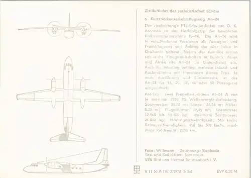 Ansichtskarte  Kurzstreckenverkehrsflugzeug An-24 Flugwesen - Flugzeuge 1970