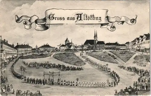 Ansichtskarte Altötting Kapellenplatz, belebt Künstlerkarte 1908