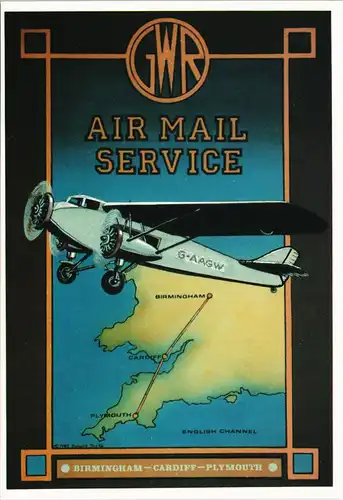 BIRMINGHAM PLYMOUTH ENGLISH CHANNEL Airmail Service Illustration 1980