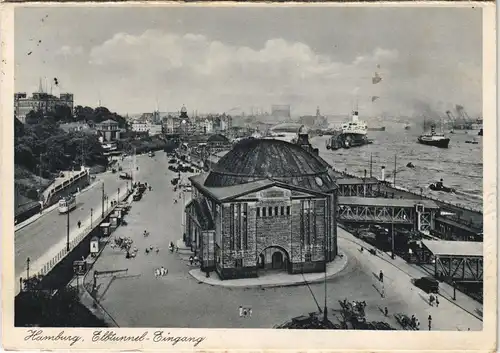 Ansichtskarte St. Pauli-Hamburg Alter Elbtunnel Hafen Panorama 1939