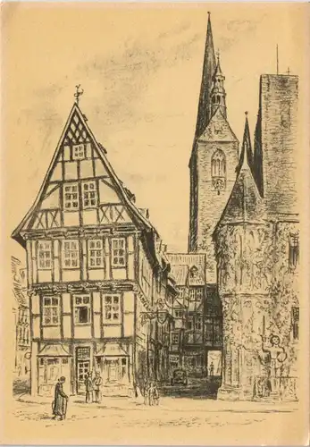 Quedlinburg Alt-Quedlinburg nach Kreidezeichnung von K. Hedloff 1930