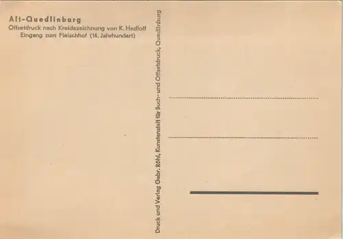 Quedlinburg Stadt-Ansicht Fleichhof nach Kreidezeichnung von K. Hedloff 1930