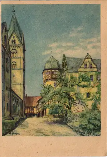 Ansichtskarte Quedlinburg Schloß und Dom von M. Schewe, Ditfurt am Harz 1930