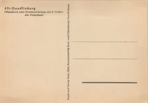 Ansichtskarte Quedlinburg Finkenherd nach Kreidezeichnung von K. Hedloh 1930