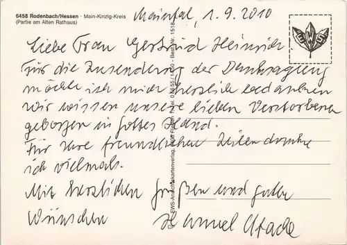 Ansichtskarte Rodenbach Partie am Alten Rathaus 2010/1980