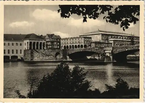 Ansichtskarte Mülheim an der Ruhr Partie an der Ruhrbrücke 1958