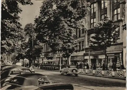Ansichtskarte Düsseldorf Königsallee VW Käfer Restaurants Autos 1956