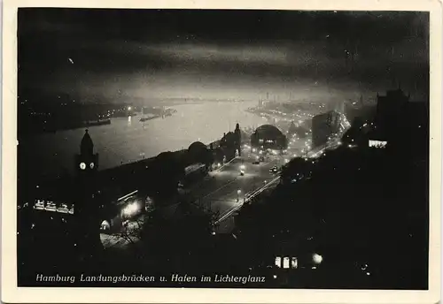 Altona-Hamburg Landungsbrücken Hafen bei Nacht Lichterglanz 1951