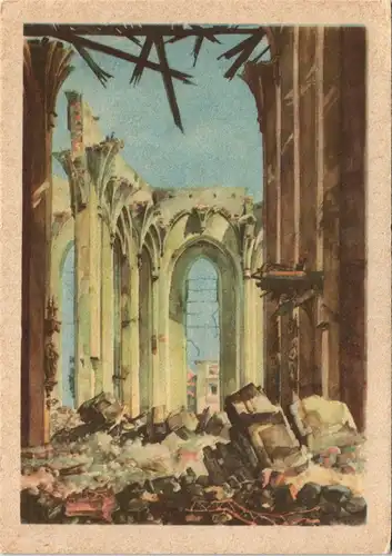 Ansichtskarte München Künstlerkarte zestörtes Kirchenschiff 1948