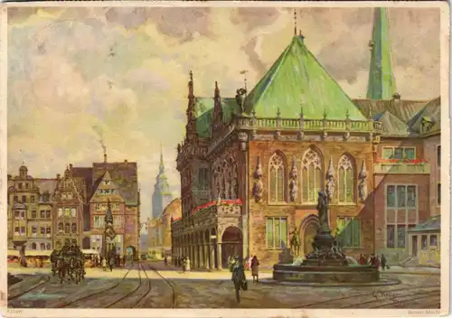 Ansichtskarte Bremen Rathaus - Künstlerkarte 1937