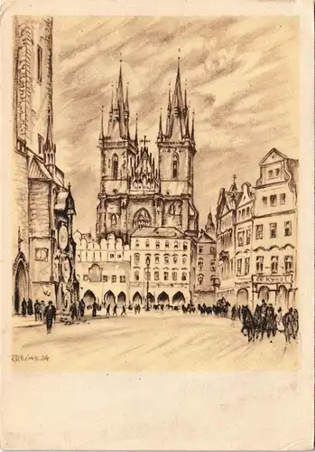 Prag Praha Turm des altstädtischen Rathauses - Künstlerkarte 1939