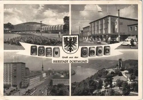 Ansichtskarte Dortmund Westfalenhalle, Bahnhof - Bierstadt 1968