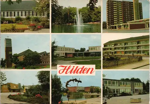 Ansichtskarte Hilden MB: Neubauten, Straße, Schule 1970