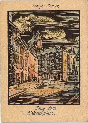 Postcard Prag Praha Malteserstraße - Künstlerkarte 1963