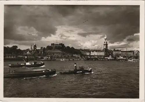 Ansichtskarte St. Pauli-Hamburg Blick auf die Landungsbrücke - Dampfer 1930