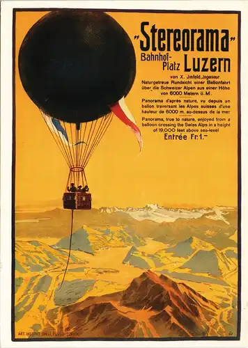 Luzern Lucerna Stereorama Ballon gel. per Ballon Sonderstempel 1982