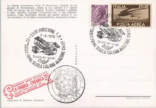 Ansichtskarte  60 Jahre Flugschule Sonderstempel - Pordenone 1970