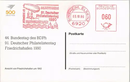 Friedrichshafen Repro Zeppelin 91. PHIl. Tag Sonderstempel 1912/1990