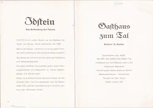 Ansichtskarte Idstein Gasthaus zum Tal - außen und innen 1956