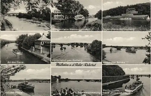 Ansichtskarte Mülheim an der Ruhr MB: Fluß, Schiffe und Brücken 1968