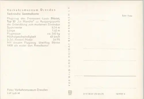 Ansichtskarte Dresden Flugzeug des Franzosen Louis Blériot, 1970