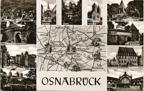 Ansichtskarte Osnabrück Stadtteilansichten - Landkarte 1976