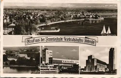 Ansichtskarte Friedrichshafen Mehrbild-Gruss-AK aus der Zeppelinstadt 1953