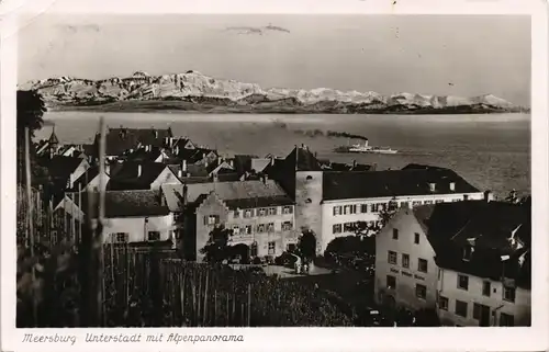 Ansichtskarte Meersburg Panorama-Ansicht Fernansicht See und Berge 1958