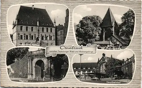 Osnabrück Mehrbild-AK mit Rathaus, Mühle, Hegertor, Haupt-Bahnhof 1965