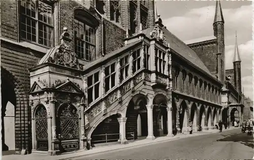 Ansichtskarte Lübeck Rathaus Rathaustreppe Strassen Ansicht 1965