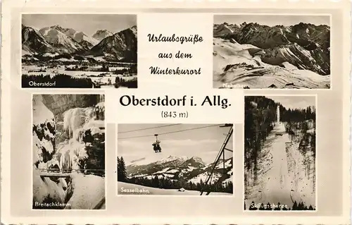 Oberstdorf (Allgäu)  Mehrbild-AK ua. Sesselbahn, Ski-Sprungschanze uvm. 1957