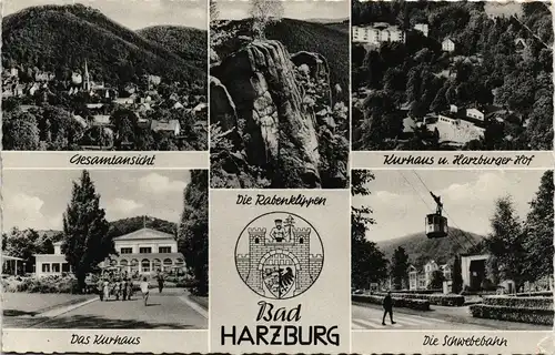 Bad Harzburg Mehrbild-AK mit Schwebebahn, Kurhaus, Rabenklippen uvm. 1960