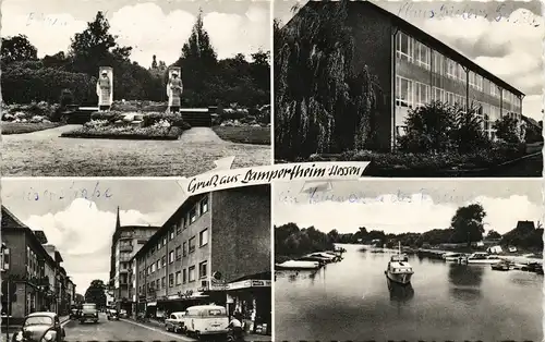 Lampertheim Mehrbildkarte mit 4 Foto-Ansichten Straßen, Gebäude uvm. 1964