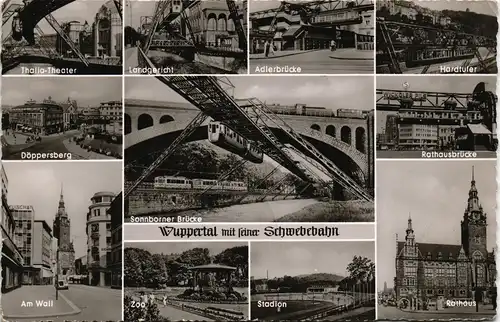 Wuppertal Mehrbild-AK mit Schwebebahn, Döppersberg, Landgericht, uvm. 1960