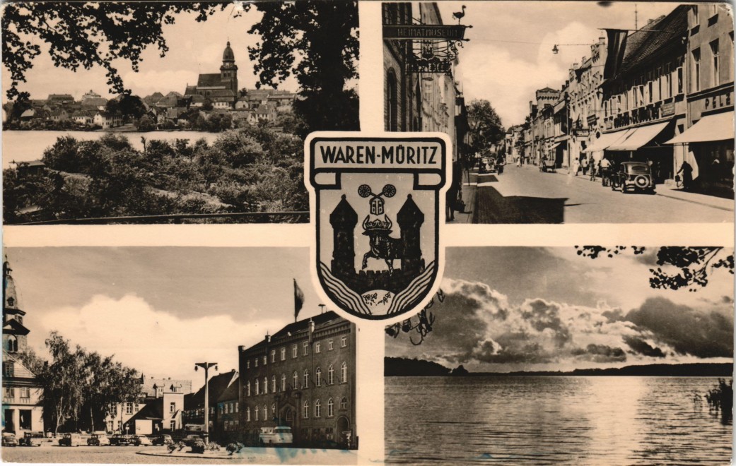 1965 mit 4 schönen Echtfoto s/w Ansichten DDR Mehrbild-AK WAREN-MÜRITZ ca 