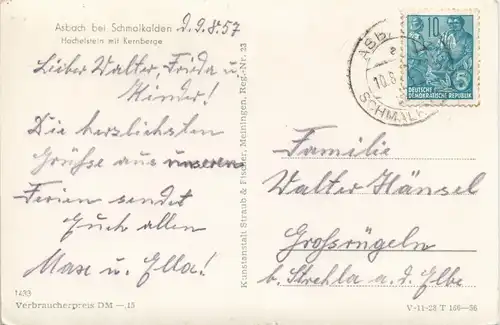 Ansichtskarte Asbach-Schmalkalden Panorama-Ansicht DDR AK 1957/1956