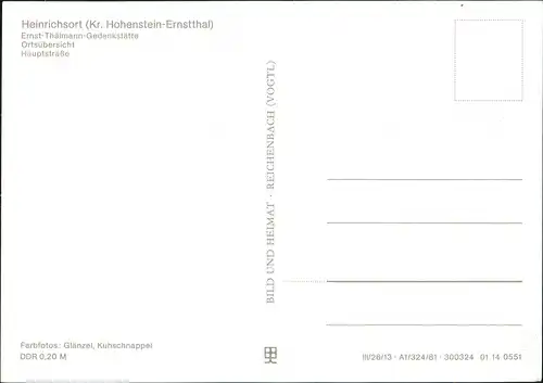 Heinrichsort-Lichtenstein (Sachsen) Ernst-Thälmann-Gedenkstätte, Ortsübersicht, Hauptstraße 1981